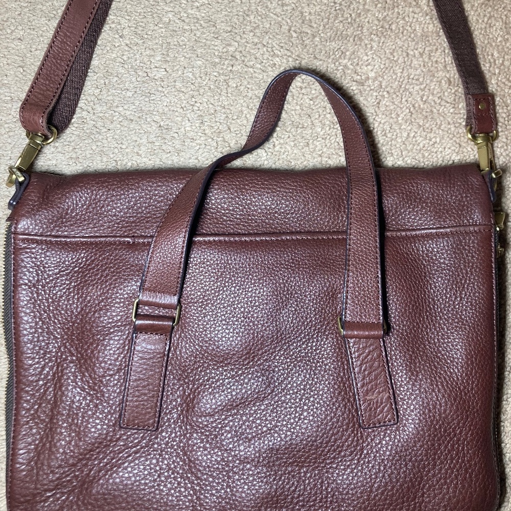 FOSSIL Preston Expandable Leather Tote Shoulder Bag purse Brown 14" x 15" Women